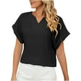 thumbnail image 2 of Yufatyle Blouses for Women Dressy Casual Summer Hot Birthday Gift Floral Blouses for Women Round Neck T-shirts Loose Comfortable Female Blouses Black, 2 of 9