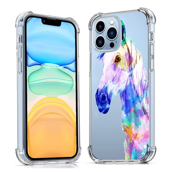 Coloured Cool Horse Clear Case for iPhone 11 Pro Max,Aesthetic Art Design Case for Men Women,Unique Soft Transparent TPU Bumper Case Cover