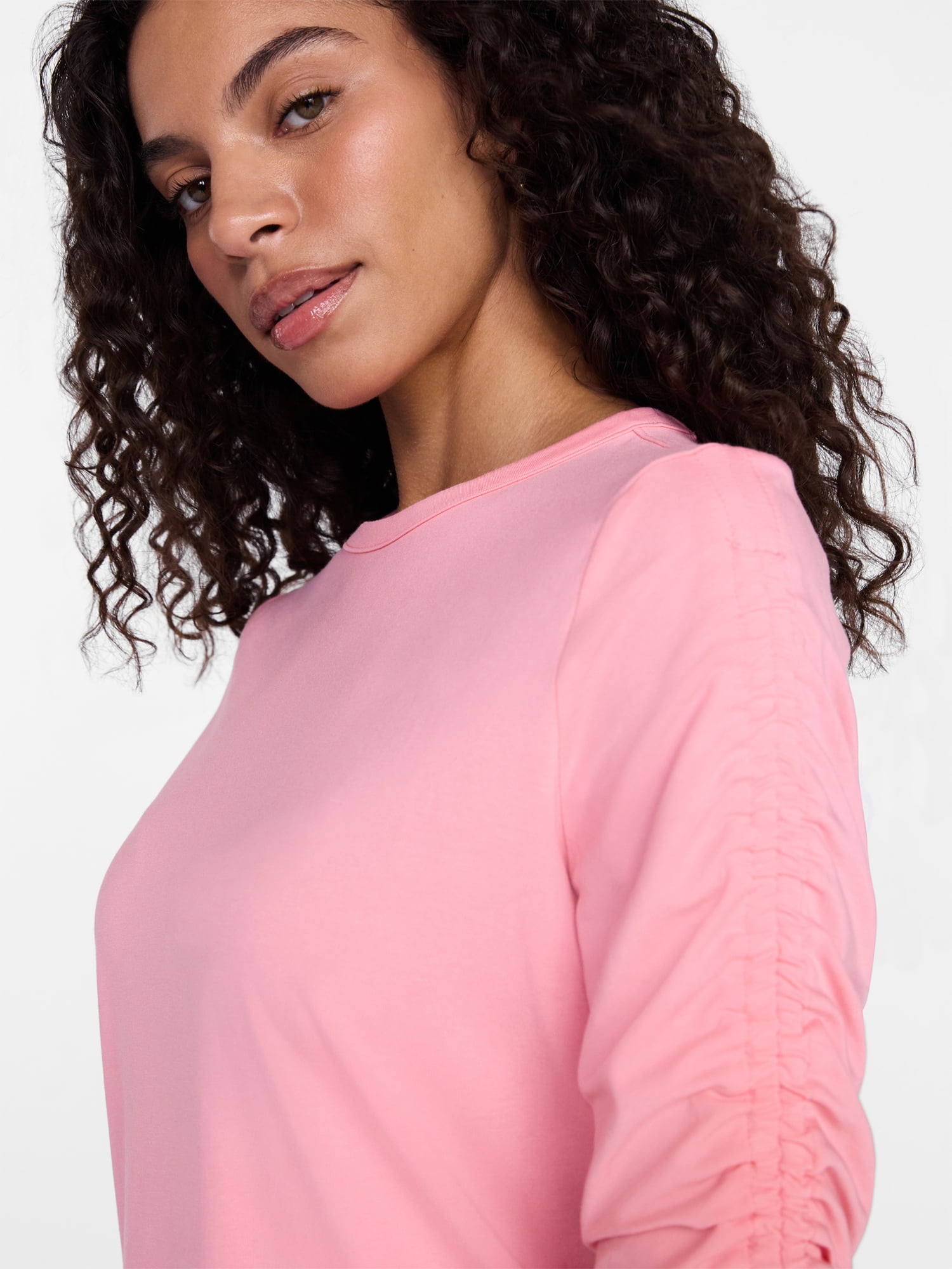 Time and Tru Women's Ruched Elbow Sleeve Tee, Sizes XS-XXXL