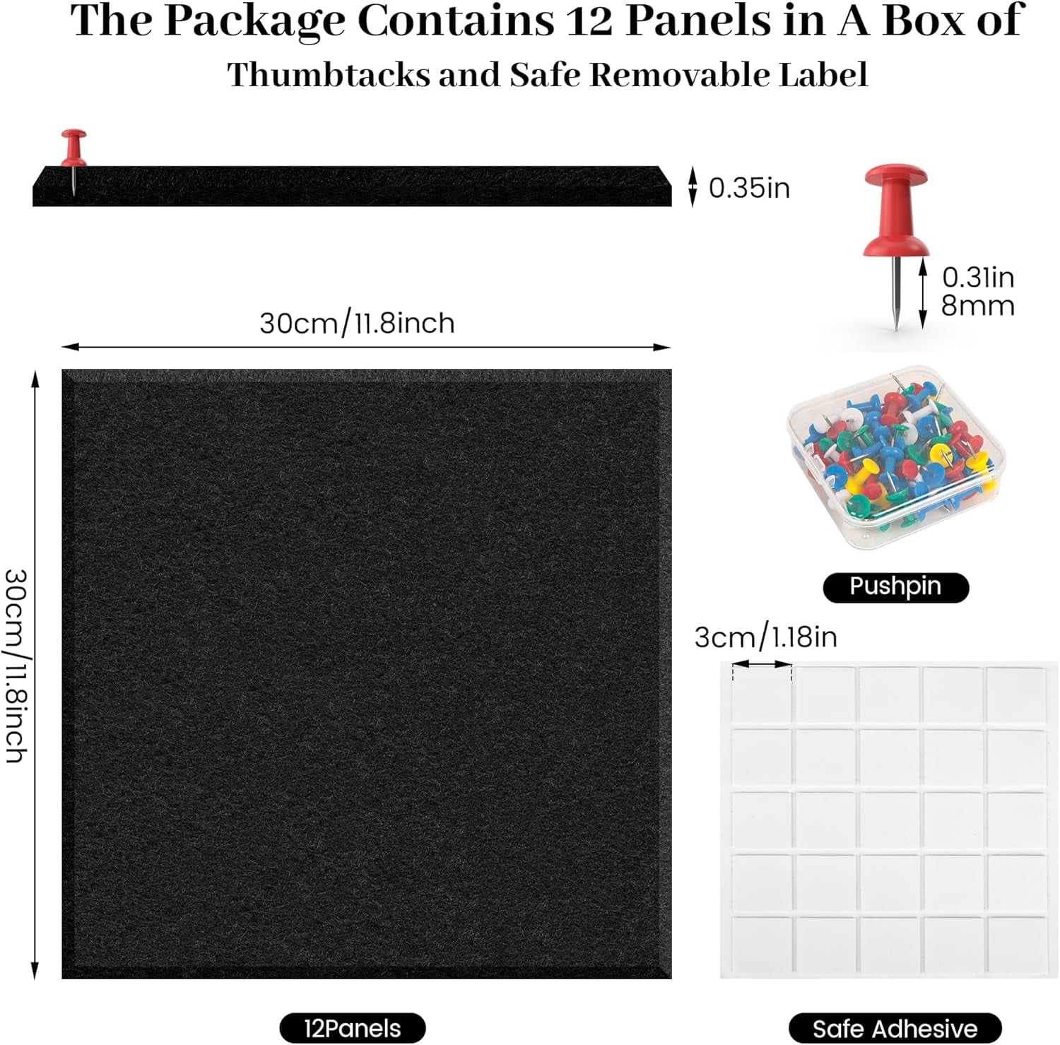 12 Pack Cork Boards for Walls Topboutique Bulletin Boards Felt Wall Tiles Square Corkboard Noise Reduction Alternative Cork Board with Pushpin for Office School Home Walls,12" x 12"-Black