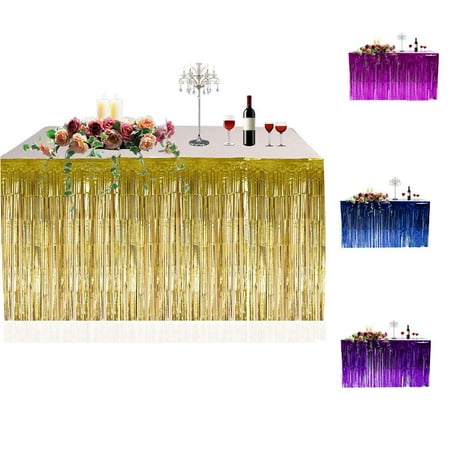 Metallic Fringe Foil Table Skirt Tinsel Table Curtain For Luau