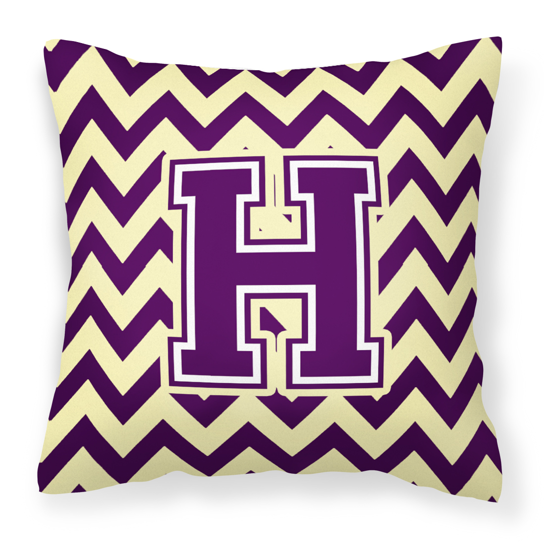 Letter H Chevron Purple and Gold Fabric Decorative Pillow