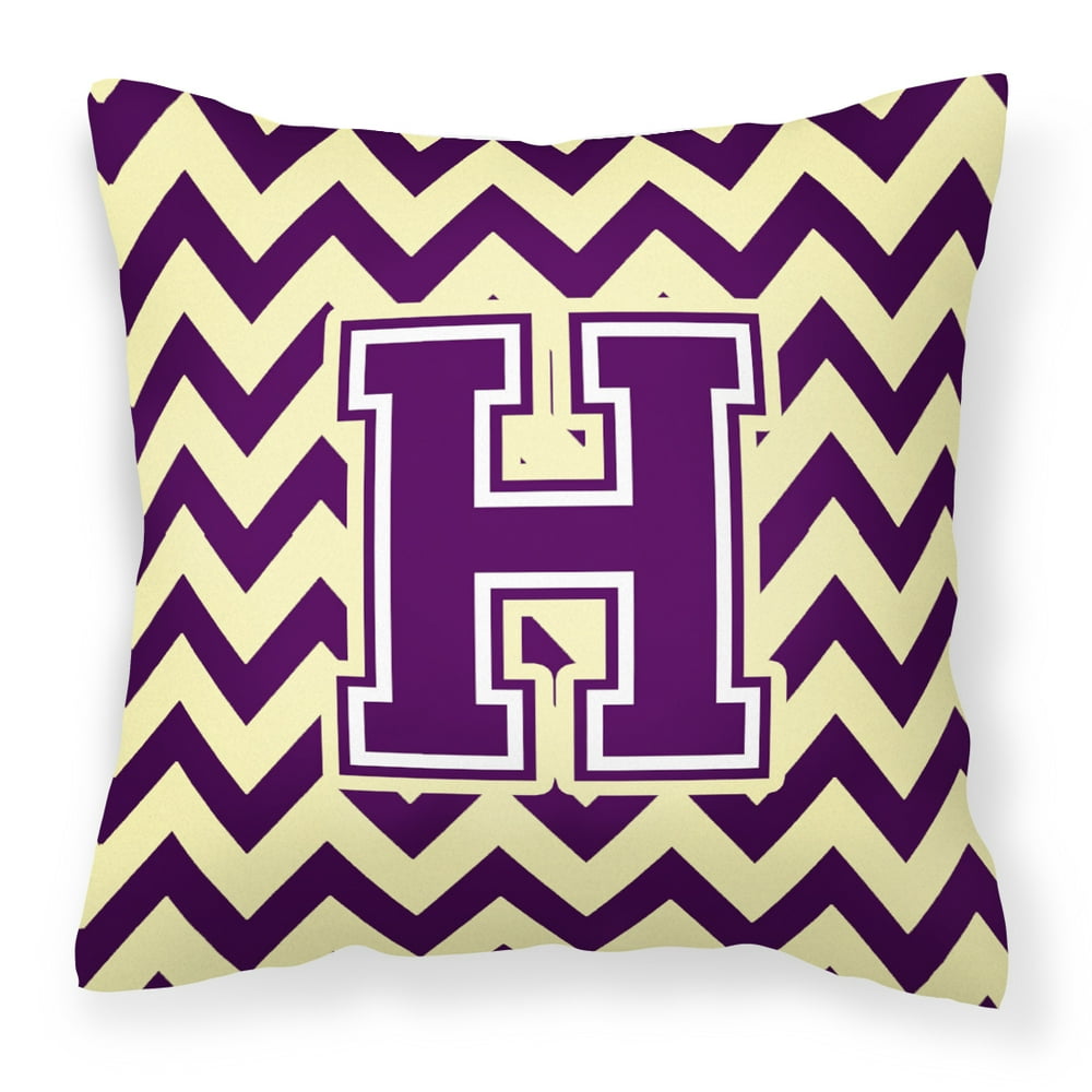 Letter H Chevron Purple and Gold Fabric Decorative Pillow