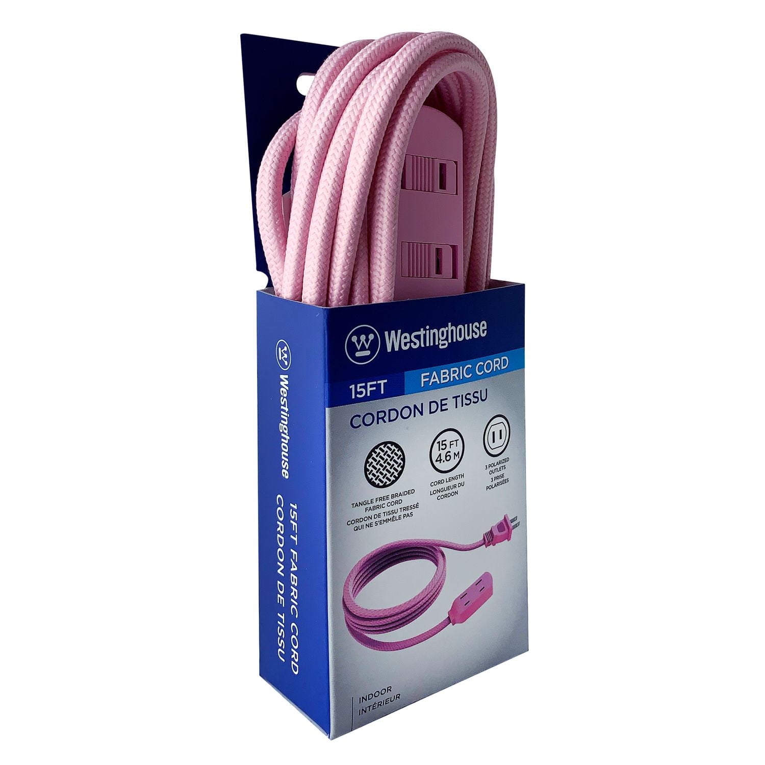 Rallonge en tissu rose Westinghouse de 15 pi avec 3 prises