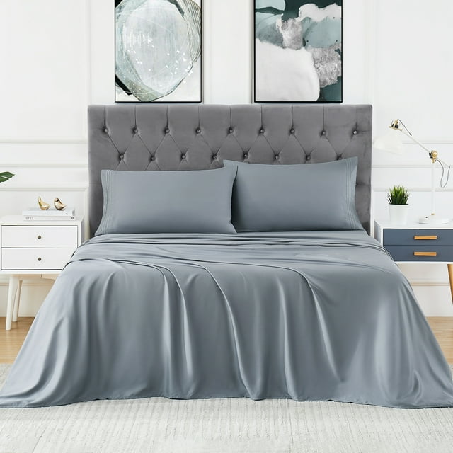 Bamboo Sheets Set of 4 - Rayon from Bamboo Cooling Bed Sheets, 16" Deep Pocket Fitted Sheet for Hot Sleepers, Full Size Soft Wrinkle-Resistant Bedding