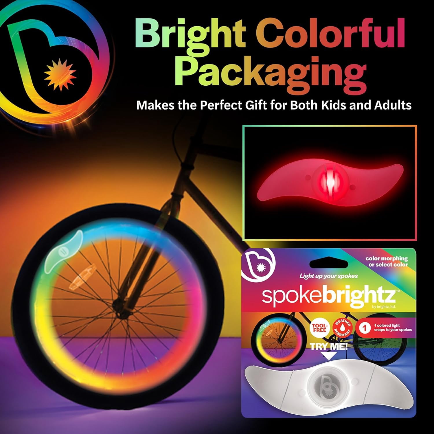 (2 pack) Brightz SpokeBrightz LED Bike Spoke Light, Color Morphing
