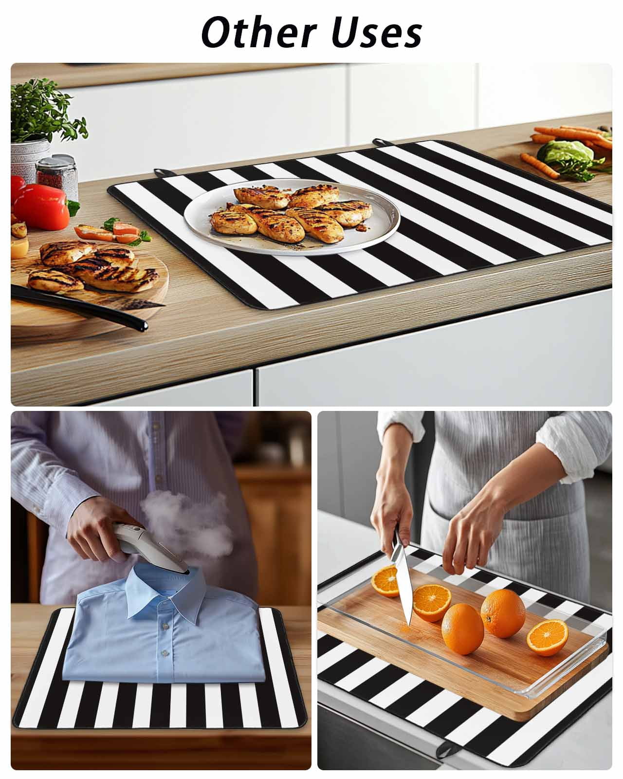 Stove Top Covers for Electric Stove, Black Striped Glass Stovetop Cover Protector, Modern Farmhouse Black White Stripes Induction Cooktop Protector Oven Mat for Kitchen Countertop 24"x21"