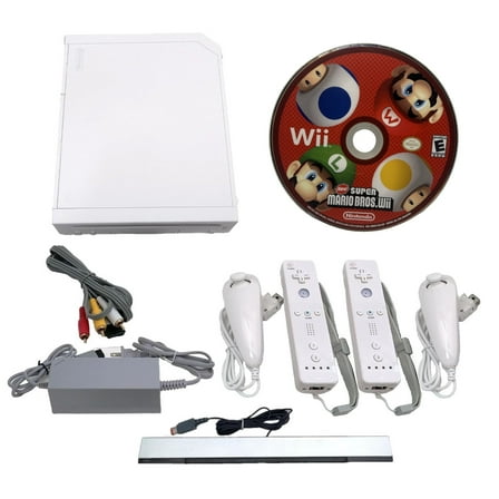 Restored Nintendo Wii Console Wii Game System White with New Super Mario Bros, 2 RetroFam Remotes & Nunchucks (Refurbished)