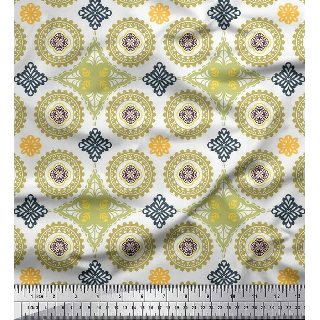 Soimoi Tissu Poly Georgette Floral Mandala Imprimé Tissu de Couture Yard 52 Pouces de Large