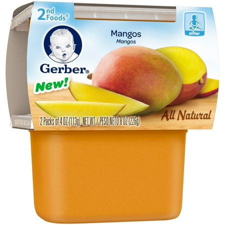 Gerber 2nd Foods Mangos Baby Food, 4 oz Tubs, 2 Count (Pack of 8)