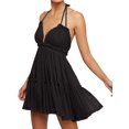 thumbnail image 5 of Womens V-Neck Spaghetti Strap Bowknot Backless Sleeveless Lace Mini Swing Skater Dress, 5 of 6