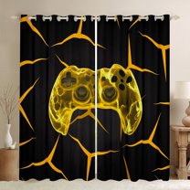 Homewish Kids Game Console Black Out Curtains,Modern Video Game Curtains Pack of 2 (42x63 Each),Orange Abstrac Hexagon Bedroom Curtains For Boys,Breathable Home Decor