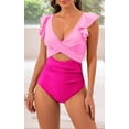 thumbnail image 5 of Women's One Piece Swimsuit Ruffle Cutout Bathing Suits Slimming Tummy Control V Neck Wrap Swimwear, 5 of 5