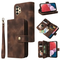 Dteck for Samsung Galaxy A13 5G Case, Samsung A13 4G Wallet Case for Women Men, Sturdy PU Leather Case Magnetic Flip Zipper Card Holder Wristlet Strap Kickstand Phone Case,Brown