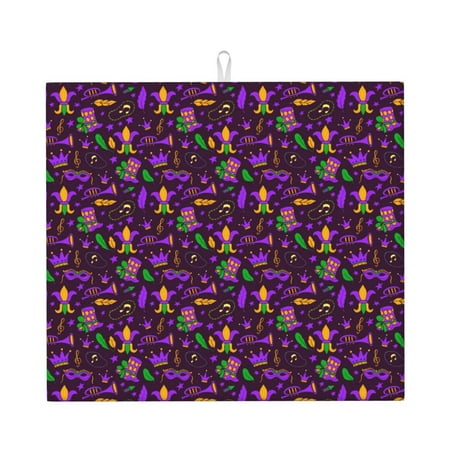 

Pofeuu Mardi Gra2 Print Ultra Water Absorbent Microfiber Dish Drying Mat Drying Mat for Kitchen Kitchen Counter Accessories