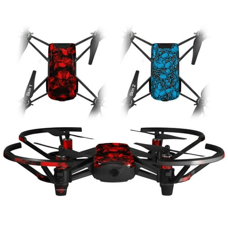 Skin Decal Wrap 2 Pack for DJI Ryze Tello Drone Skulls Confetti Red DRONE NOT INCLUDED