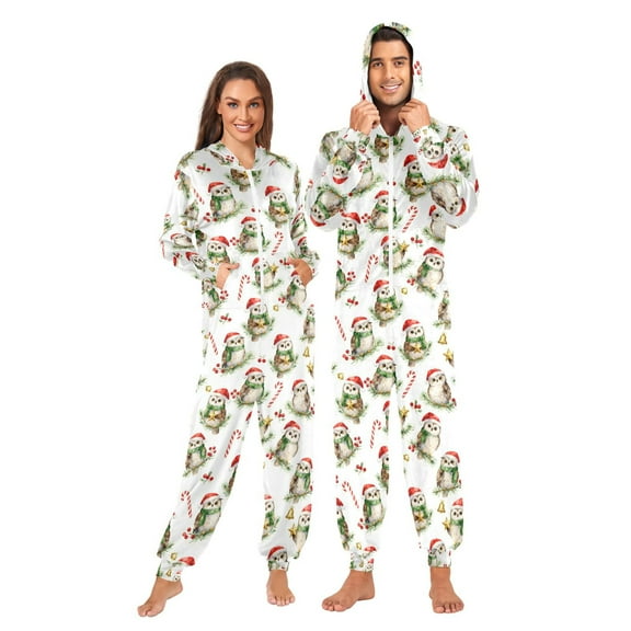 joogoo Christmas Owls Unisex Adults Onesies Pajamas Jumpsuits L