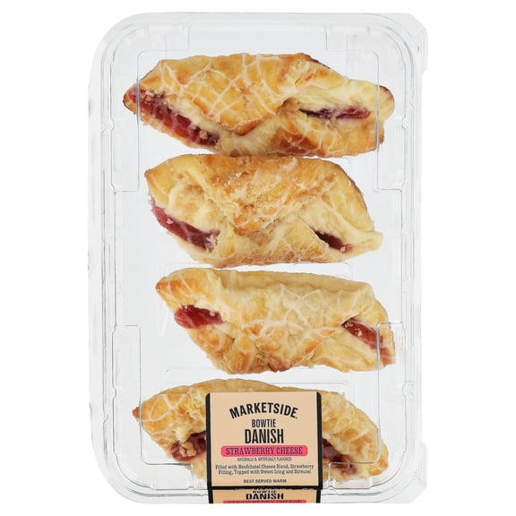 Marketside Individual Strawberry Cheese Bowtie Danish, 12 oz Clamshell, 4 Count (Shelf Stable)