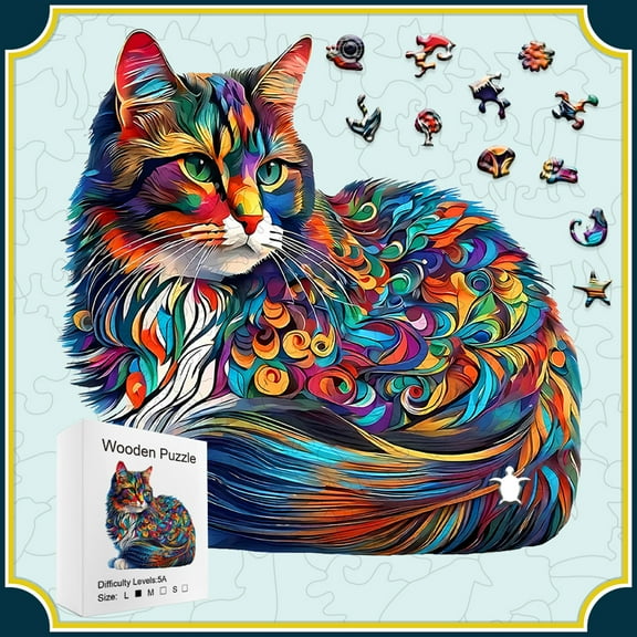 【Advanced Challenge】Maine Cat Wooden Puzzle | Unique Shape Adult Jigsaw | Artisan-Crafted Feline Theme | Purr-fect Gift for Cat Lovers & Women | Family Bonding Puzzle
