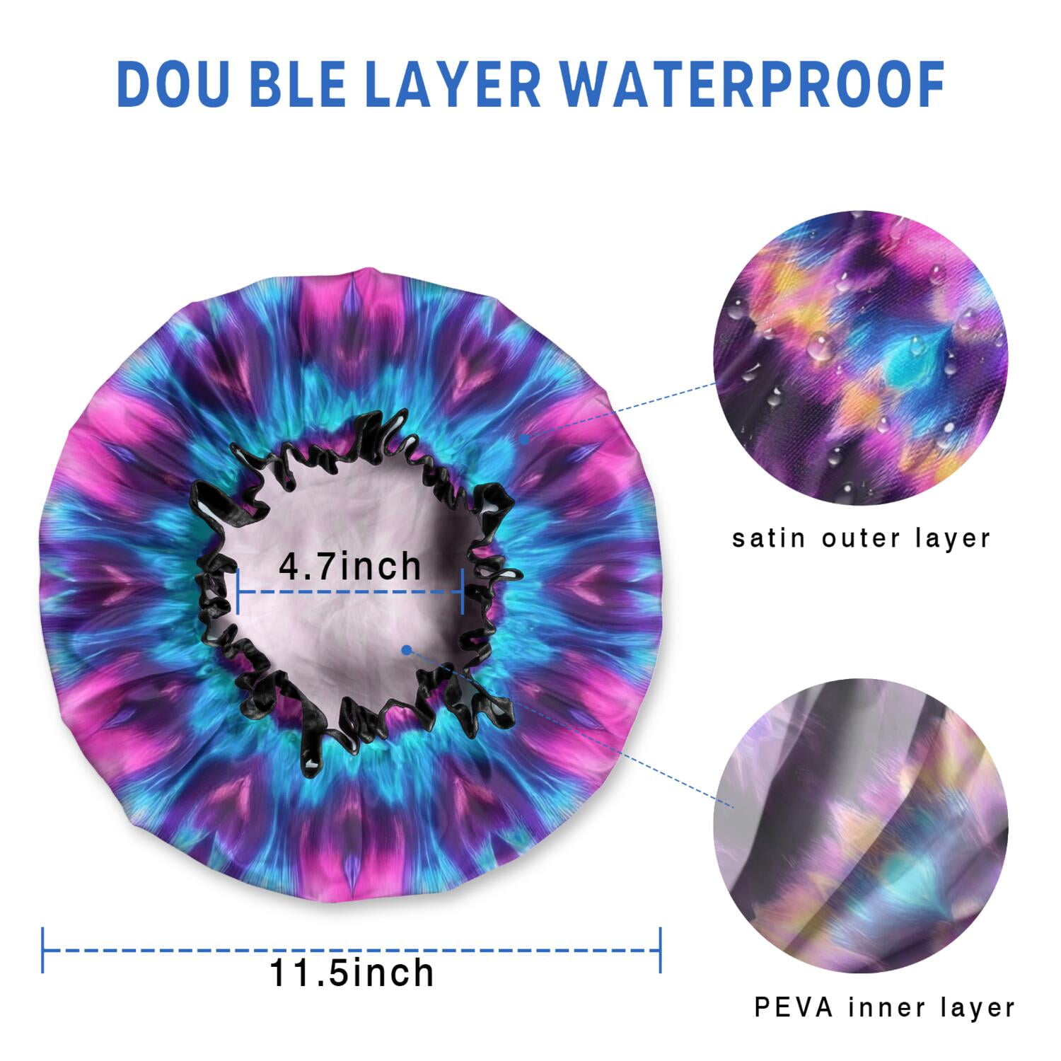 Shower Caps,Colorful Tie Dye Mandala Pattern Waterproof Shower Cap for Women 4 Pieces,Double Reusable Hair Cover for Shower PEVA Elastic Stretch Hem