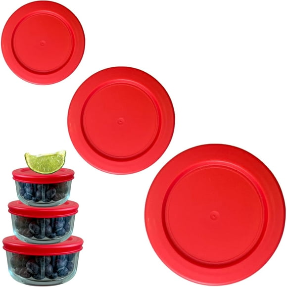 shiyou-2, 4 & 7 Cup Replacement Lids/Covers for Pyrex, Anchor Hocking & KlareWare Storage Bowls *Lids Only - Glass Container Not Included* (3 Pack *One of Each Size*, Red)