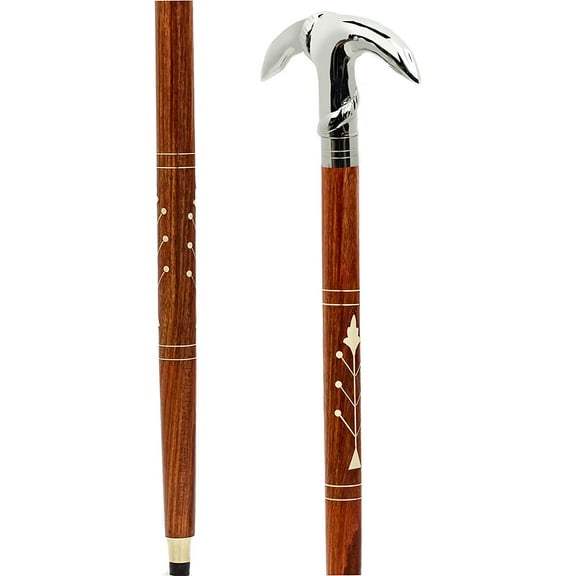 Deluxe Walking Sticks | Rosewood Crafted Cane with Solid Brass Chrome Decorative Bars | Nagina International