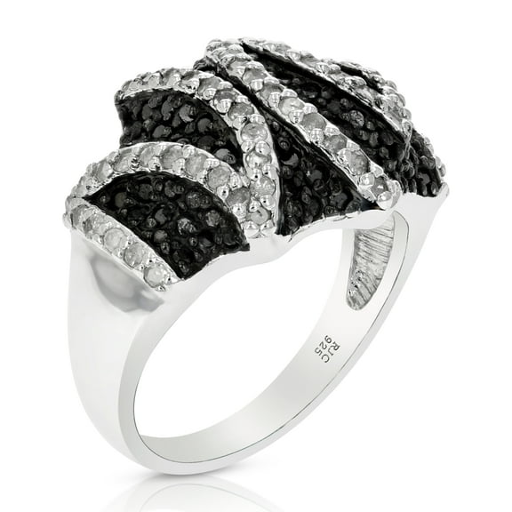 Vir Jewels 1.15 CTTW Black and White Diamond Ring .925 Sterling Silver with Rhodium Size 7