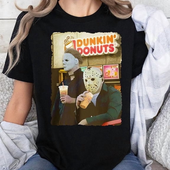 Inspired T-Shirt Michael Myers Drinking Coffee Funny Humorous Tee for Him
