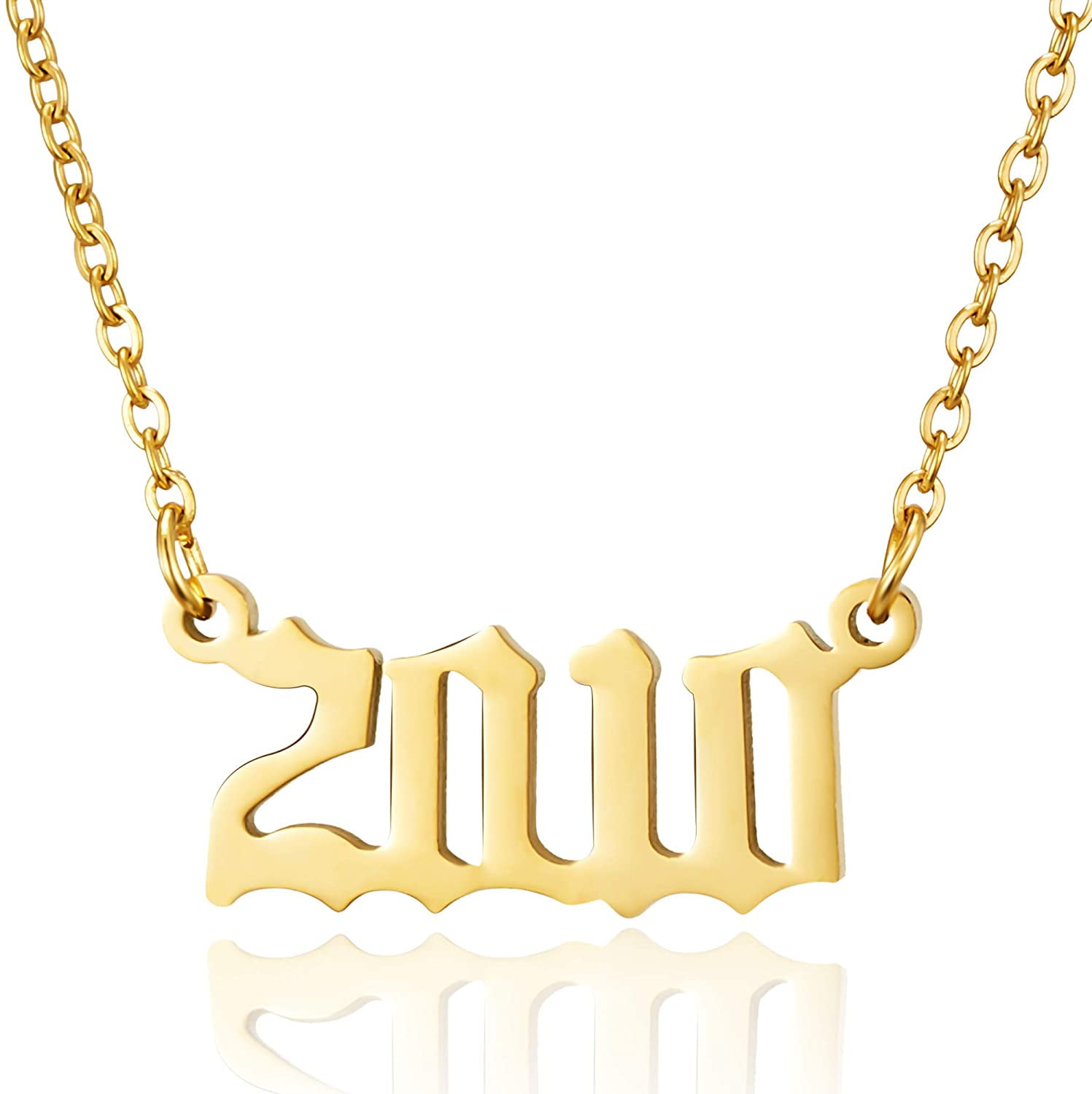 RINHOO Birth Year Number Pendant Necklace Stainless Steel Gold Number Birthday Necklace Chain Jewelry for Women Girl 