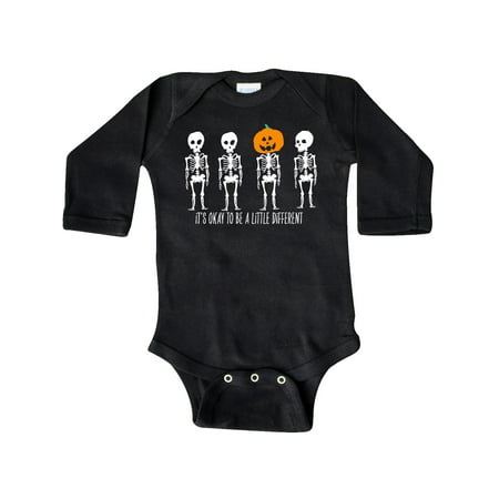 

Inktastic It s Okay to be a Little Different Skeletons and Pumpkin Gift Baby Boy or Baby Girl Long Sleeve Bodysuit