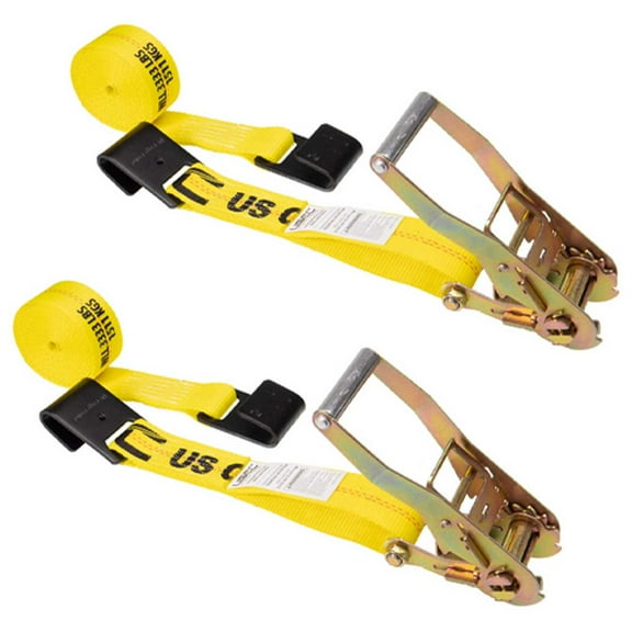 US Cargo Control, Flat Hook Ratchet Straps, 2 Inch Wide X 30 Foot Long, Yellow Ratchet Straps, Wide Handle Ratchet, Tie Downs For Cargo Securement, Ratchet Strap With Flat Hook, 2 Pack