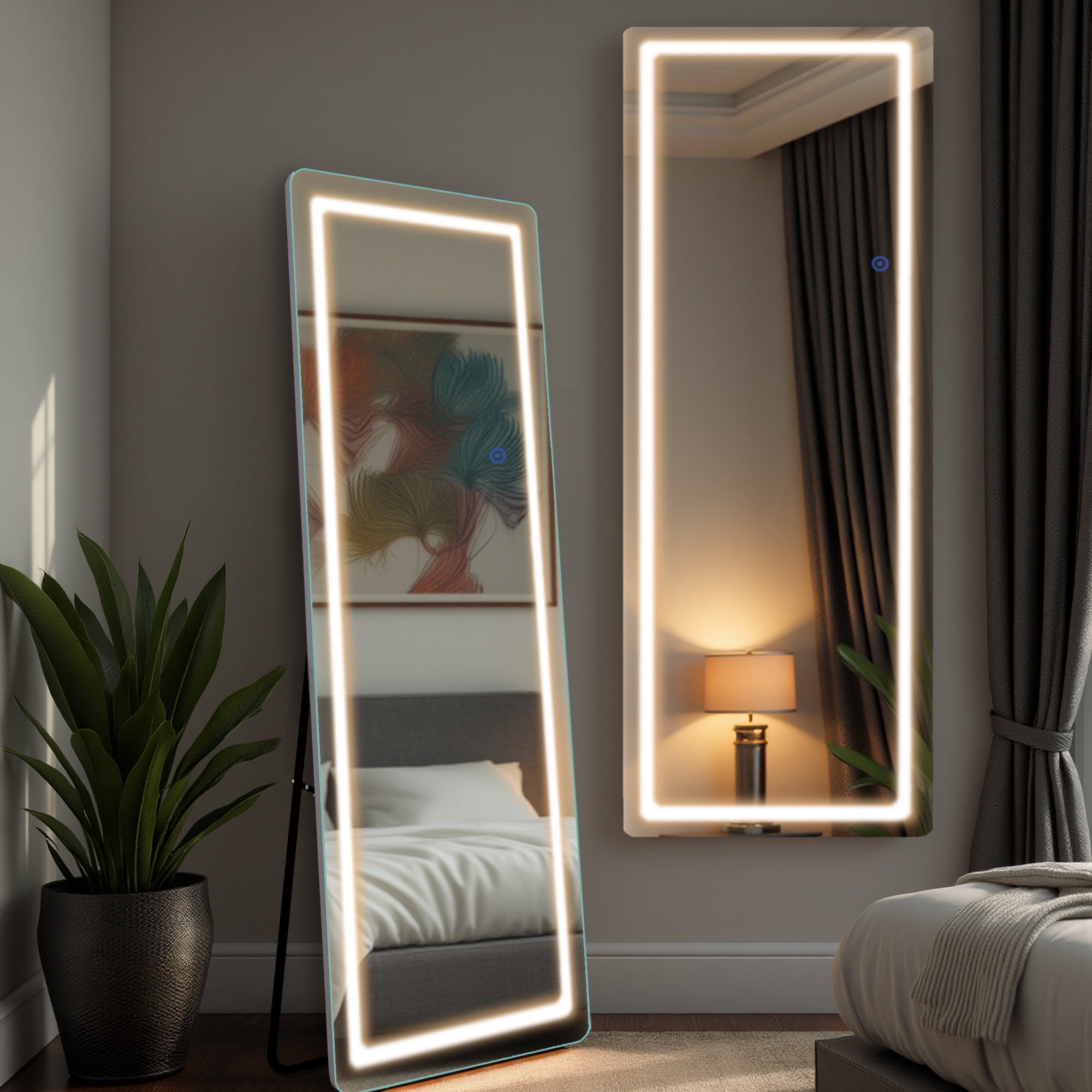MAYEERTY 63"x16" Frameless Led Mirror Full Length Mirror Flat Floor / Wall Mirror With Light, Silver