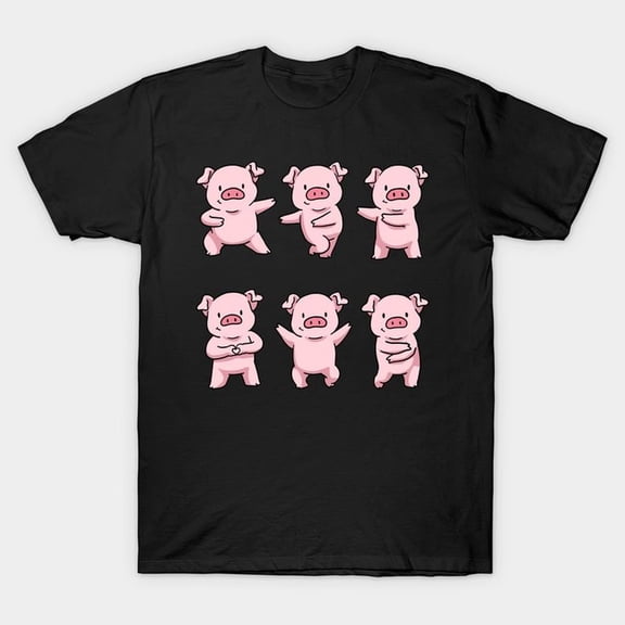 Funny Dancing Pink Pig Graphic T-Shirt Cute Animal Lover Tee Unisex Retro Casual Cotton Shirt Men Women
