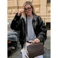 thumbnail image 5 of Female Leather Jackets Oversized Faux Plus Size Moto Biker Coat Fall Outfits Fashion Clothes Black M, 5 of 8
