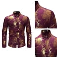 thumbnail image 4 of Mens Hipster Gold Rose Printed Slim Fit Long Sleeve Dress Shirts/Prom Performing Shirts, 4 of 5