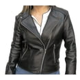 thumbnail image 1 of Chamarra de piel color negro estilo cruzado con cierres metálicos para dama Castelli Leather Authentic Denisse Cruzado con cuello de broche, 1 of 3
