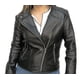 thumbnail image 1 of Chamarra de piel color negro estilo cruzado con cierres metálicos para dama Castelli Leather Authentic Denisse Cruzado con cuello de broche, 1 of 3