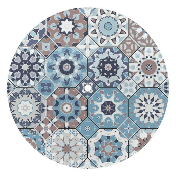 Outdoor Boho Tablecloth with Umbrella Hole and Zipper,Round Waterproof Wrinkle Free Table Cloth Decorative Fabric Washable Table Cover for Patio, Party, Picnic 60 X 60 Inch