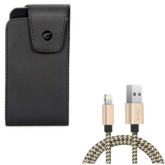 Case Belt Clip w USB Cable for iPhone XS/X - Leather Swivel Holster Vertical Cover, 3ft Charger Cord Power Wire for iPhone XS/X