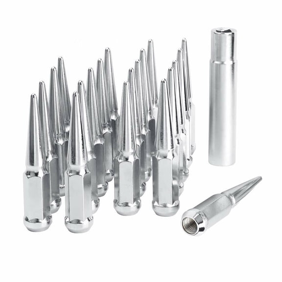 20 Chrome Spike Lug Nuts 14x1.5 Compatible with RAM 1500 RAM Classic  Key Solid Single Piece