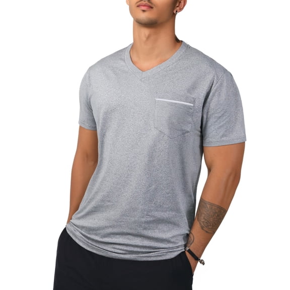 LTTVQM Men's T-Shirts 2026 Summer Spring V-Neck Short Sleeve Basic Tees Shirts Solid Color Casual Clothes with Pocket Light Gray 2XL