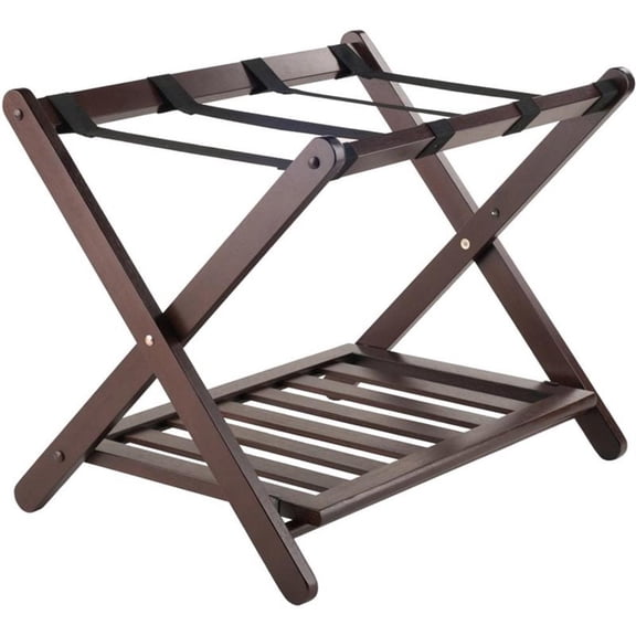 Winsome Remy Transitional Solid Wood Luggage Rack with Shelf in Cappuccino