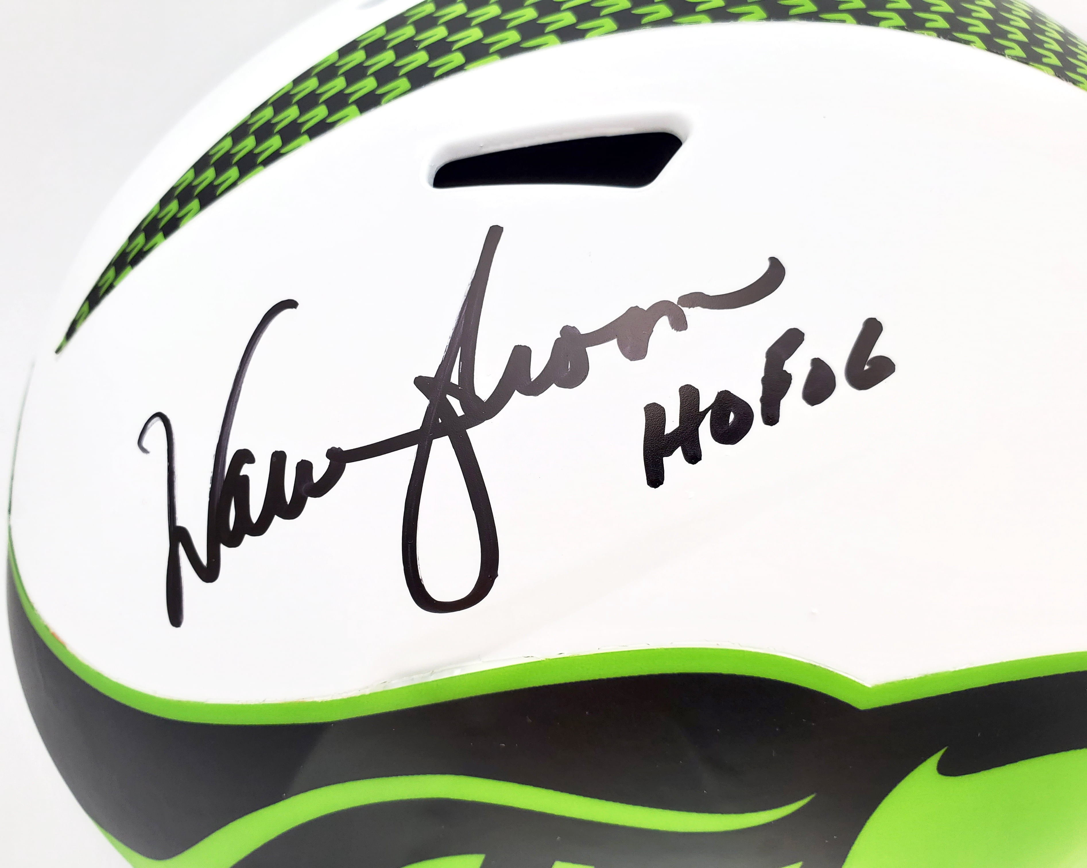 Warren Moon Autographed Seattle Seahawks Lunar Eclipse White Full Size Replica Speed Helmet "HOF 06" MCS Holo 196472