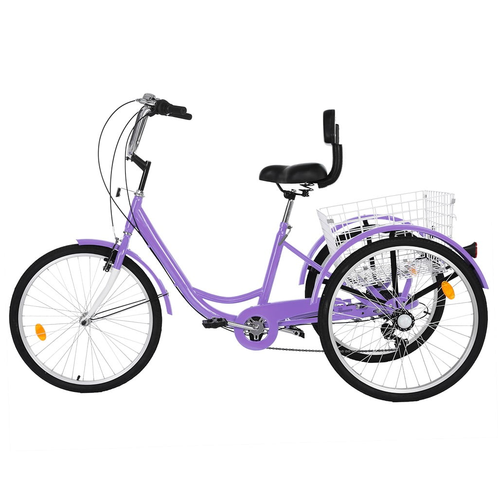 24'' 7Speed Adult Trike Tricycle 3-Wheel Bike Bicycle Bright Purple with Basket 