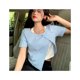 thumbnail image 2 of Camiseta para Mujer Vhermosa Dobladillo Irregular Manga Corta Slim Fit Azul L, 2 of 8