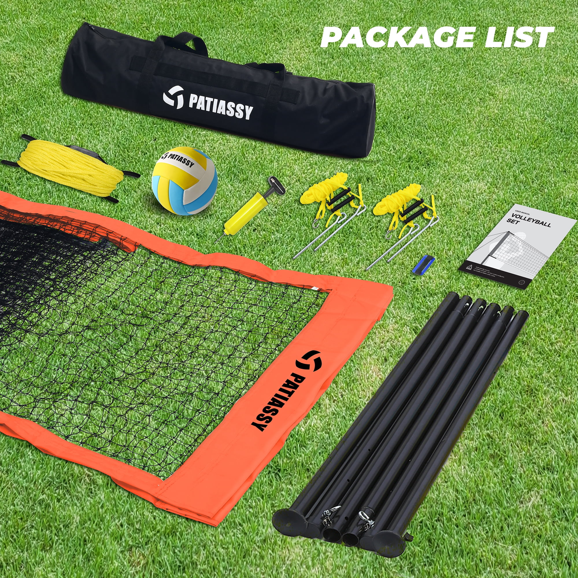 Patiassy Professional Outdoor Volleyball Net Set with Adjustable Height Poles, Winch System, Volleyball with Pump and Carrying Bag for Backyard Beach