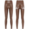thumbnail image 3 of Pantalones de cintura alta con estampado de mano de esqueleto para mujer, mallas elásticas de piel sintética, ropa para discoteca y discoteca, pantalones de cuero con Control de barriga, 3 of 5