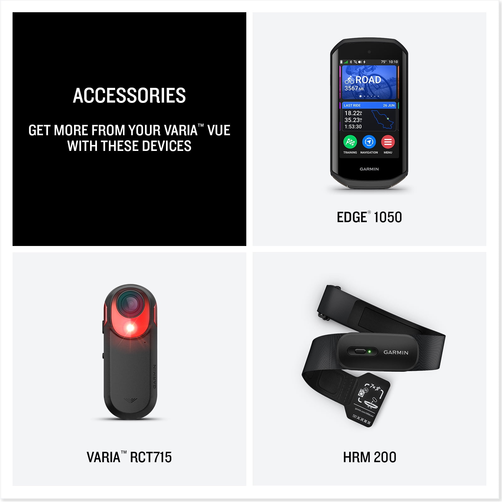 Garmin Varia Vue Headlight Bicycle Camera 4K Video Recording, 600-Lumen Smart Bike Light, Auto Brightness, Incident Detection, Long Battery Life Bundle with Edge 1050 Premium Cycling Computer
