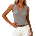 thumbnail image 2 of OIOLOYJM Womens Summer Sleeveless Tank Tops 2026 Casual V Neck Knit Cami Shirts Going Out Trendy Lounge Outfits Gray M, 2 of 4