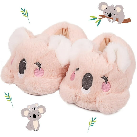 Women Cute Animal Koala Slippers Memory Foam Cotton House Shoes Pink Anti-slip Rubber Sole Fuzzy Shoes for Adults Indoor Outdoor（Size：7-8）